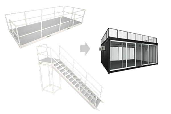 staircase, container stacking, platform, multi-storey, container event, container shops