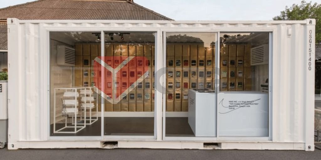 Container shop showcasing various packaged products inside.