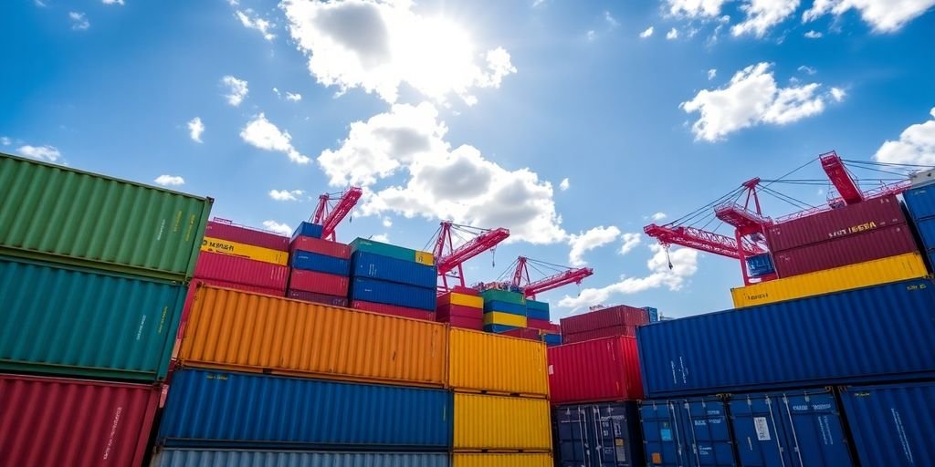 Melbourne shipping containers stacked at port