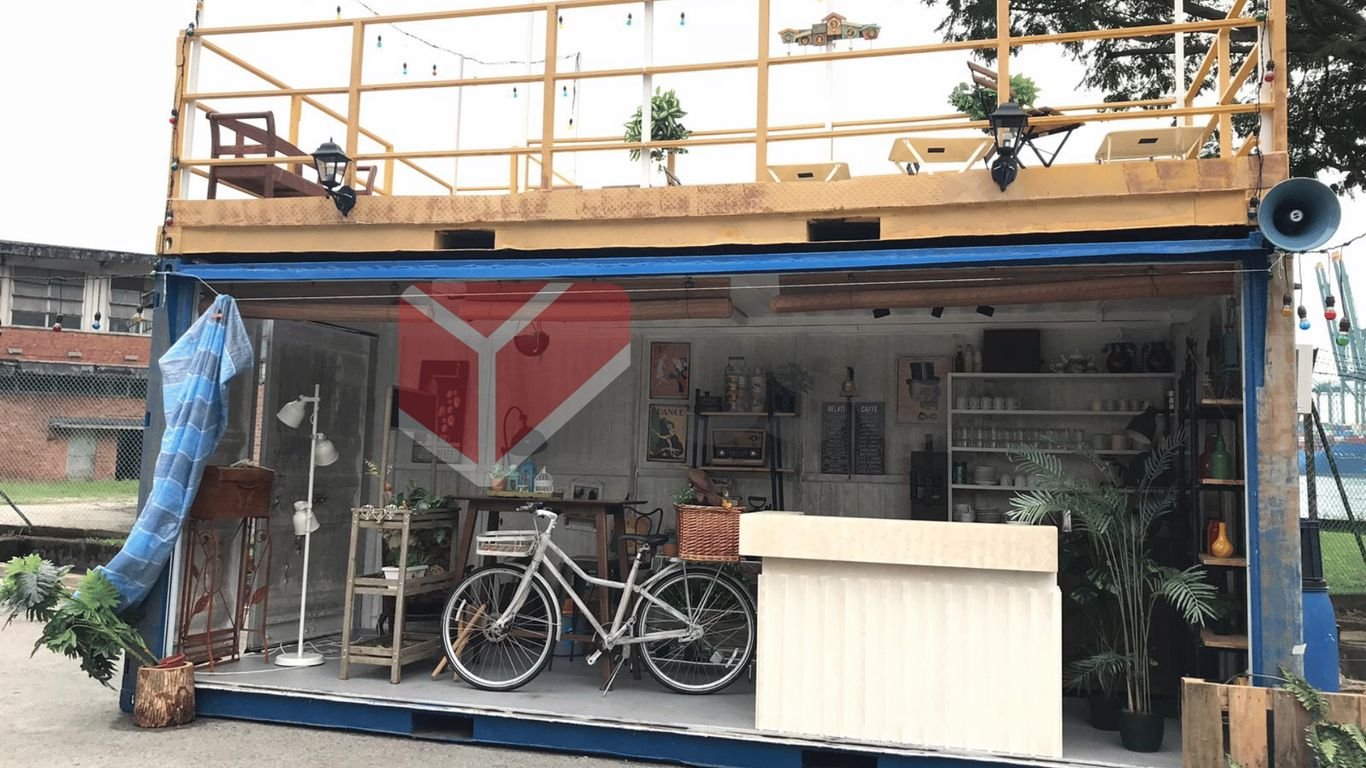 A colorful shipping container transformed into a cozy, vibrant space.