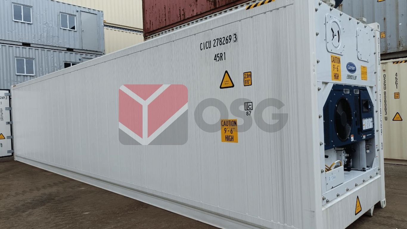 Image of a large shipping container with industrial markings.