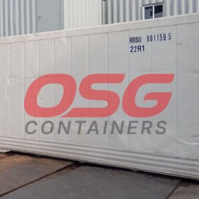 White refrigerated shipping container with OSG logo and text.