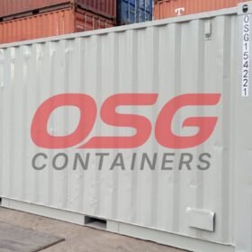 A light gray shipping container with OSG logo and text.